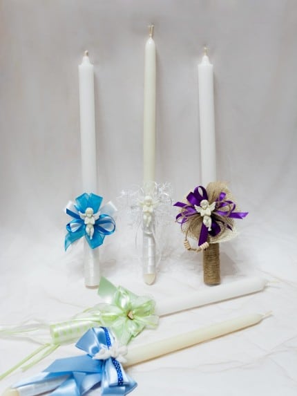 Ритуална свещ за кръщене с дизайнерска украса