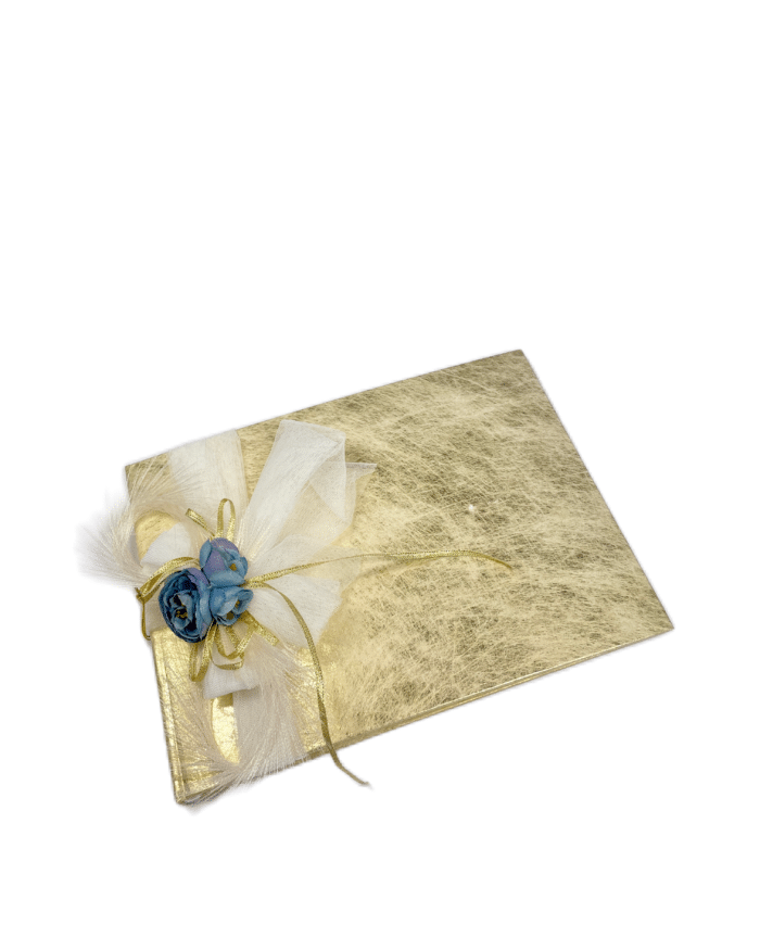 Луксозна златиста книга за пожелания за сватба с елегантни цветя и органза