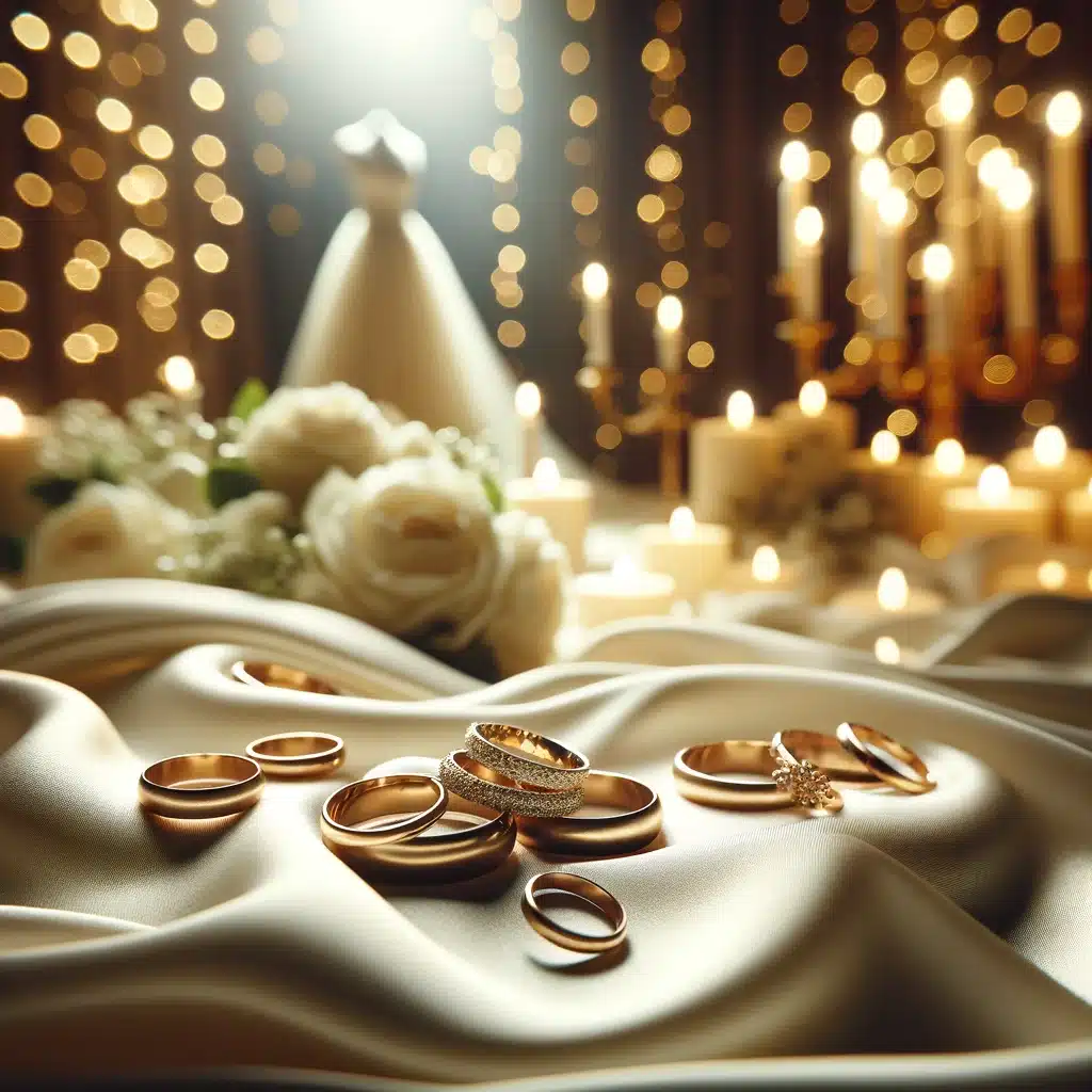 Красиво изображение с брачни халки за блог пост за сватбен магазин myWEDDING, който дава промоция на сватбени халки