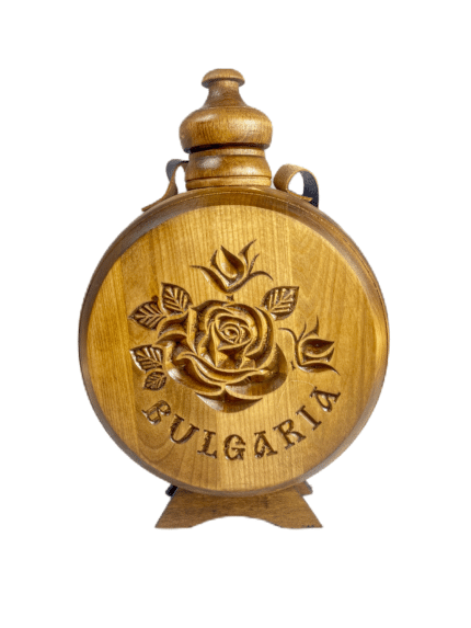 Ръчно изработени дървени бъклици за кум с елегантно гравирана роза и надпис "Bulgaria", израз на уникалност и внимание към детайлите.