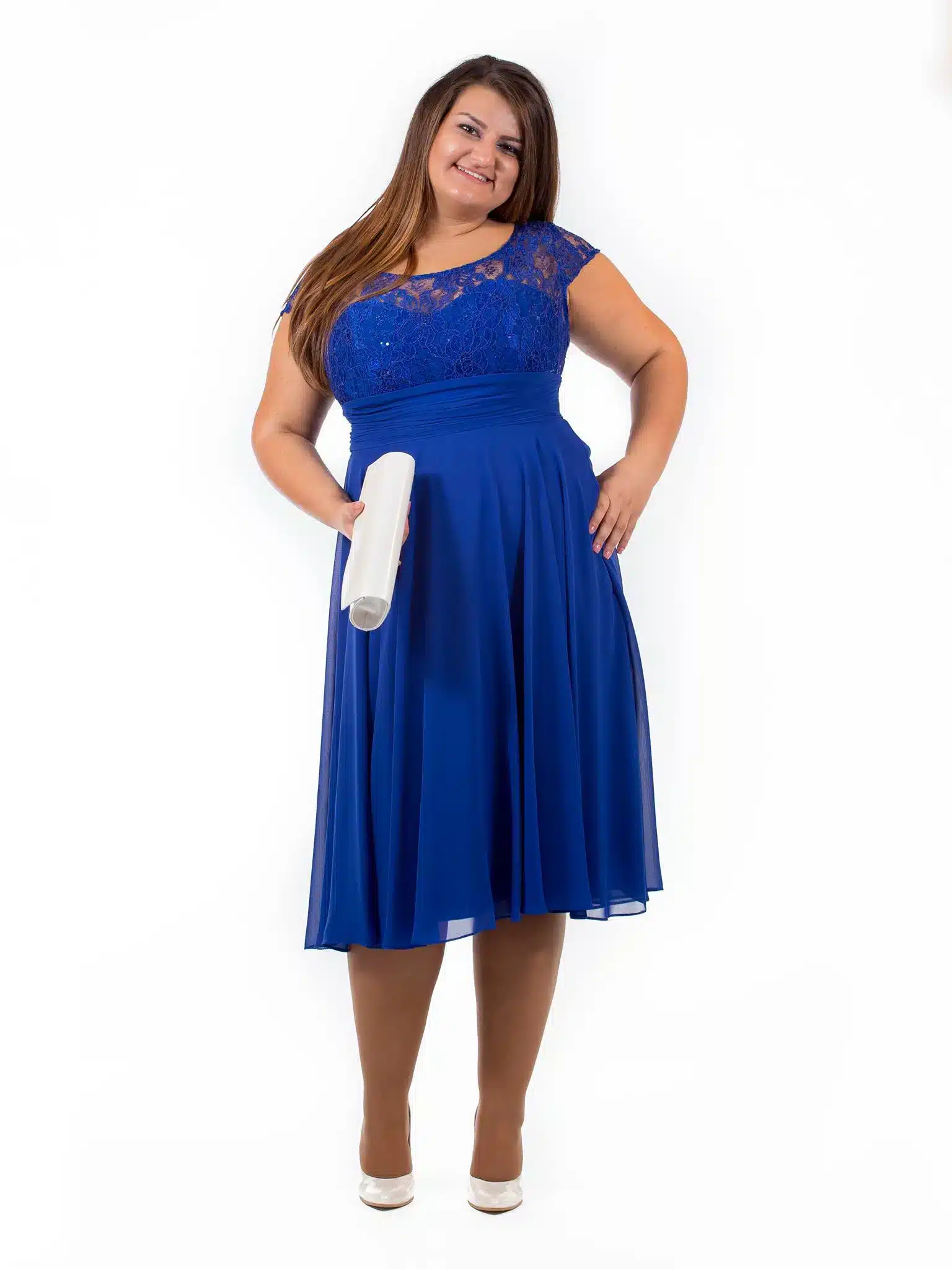 Макси официални рокли 2024, PLUS size модел със синя рокля