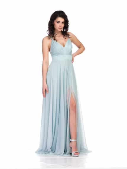 Ефирна официална рокля с цепка и връзки на гърба от Сватбен Център myWEDDING1042466